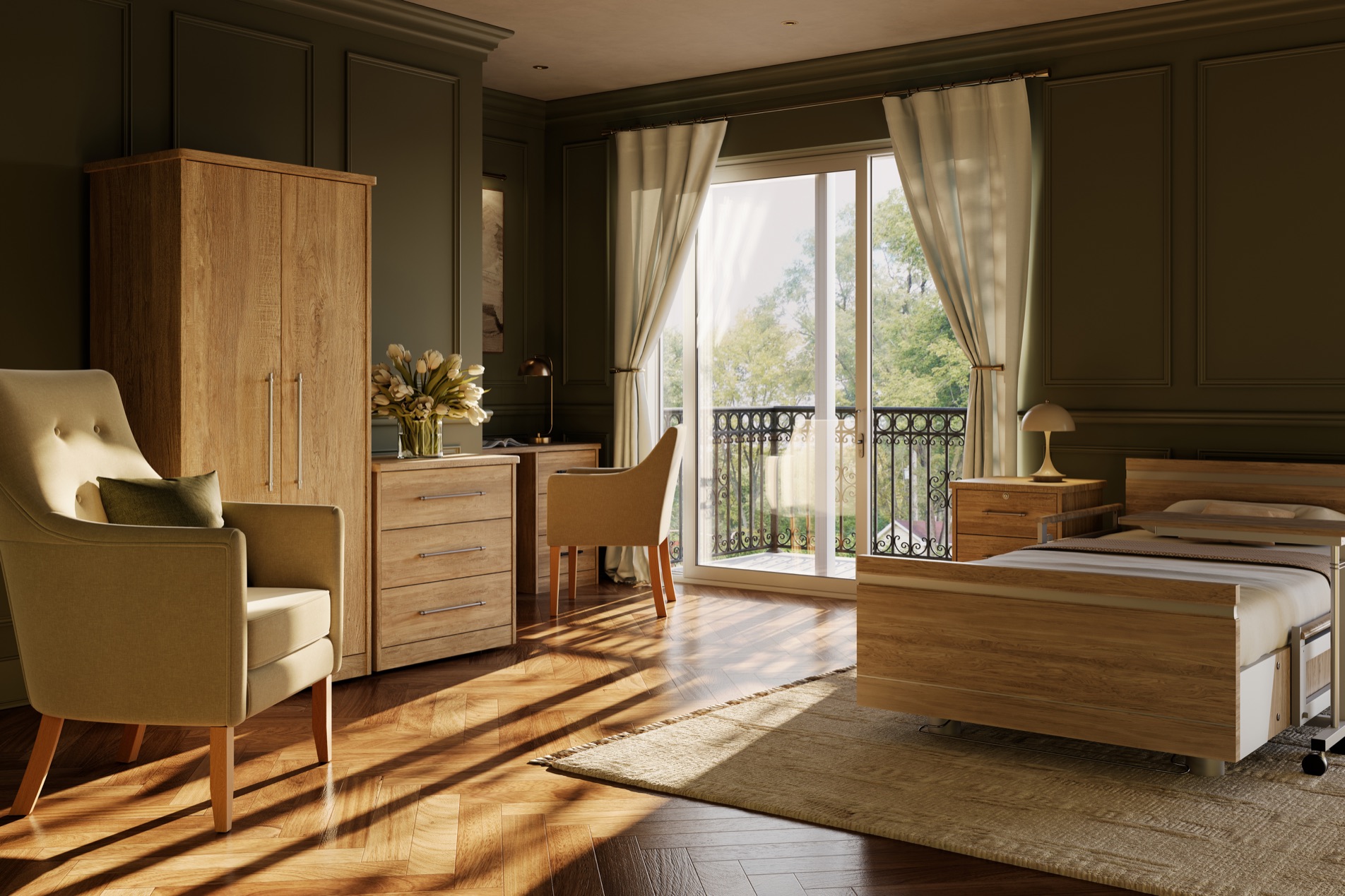 Bodhi bedroom room set in a care home setting